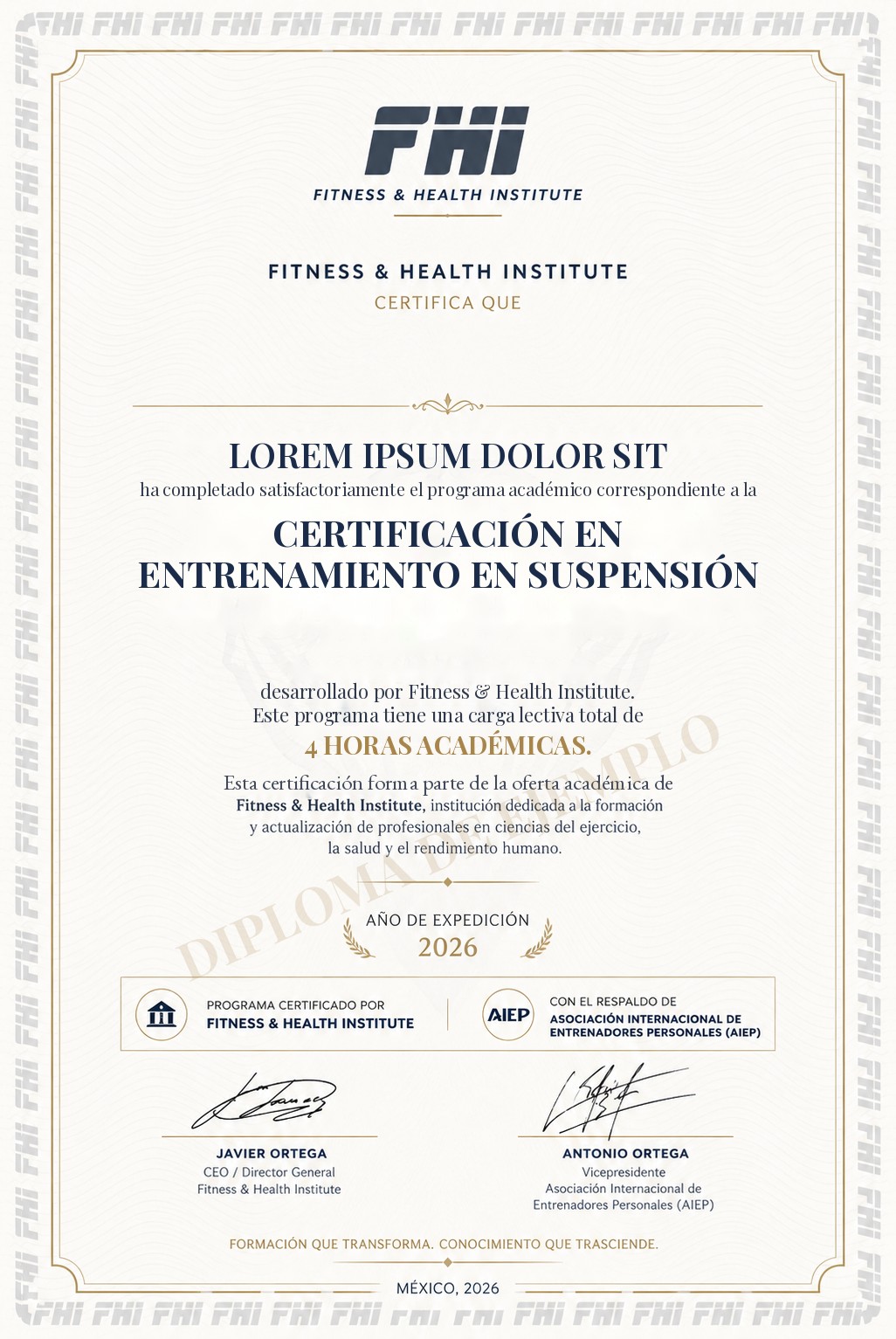 Ejemplo ilustrativo del diploma FHI con respaldo AIEP